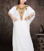 White embroidered georgette islamic kaftan