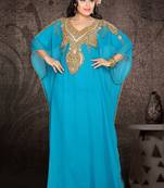 Sky-blue embroidered georgette islamic kaftan