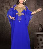Royal-blue embroidered georgette islamic kaftan