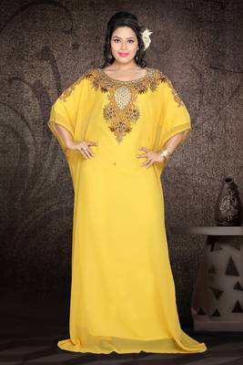 Yellow embroidered georgette islamic kaftan 1