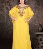Yellow embroidered georgette islamic kaftan