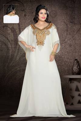 White embroidered georgette islamic kaftan 1
