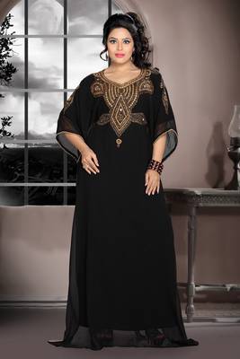 Black embroidered georgette islamic kaftan 1