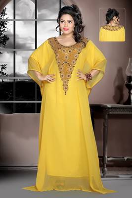 Yellow embroidered georgette islamic kaftan 1