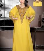 Yellow embroidered georgette islamic kaftan