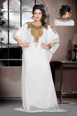 White embroidered georgette islamic kaftan 1
