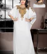 White embroidered georgette islamic kaftan