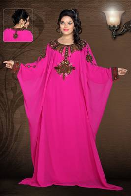 Rani-pink embroidered georgette islamic kaftan 1