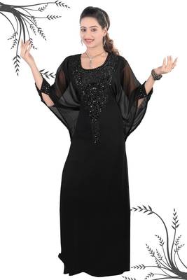 Black embroidered georgette islamic kaftan 1