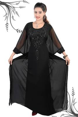 Black embroidered georgette islamic kaftan 1
