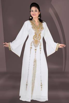 White embroidered georgette islamic kaftan 1