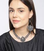 Infuzze Oxidised Silver-Toned Textured Jewellery Set