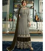 green embroidered faux georgette semi stitched salwar with dupatta