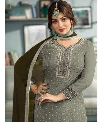 green embroidered faux georgette semi stitched salwar with dupatta 2