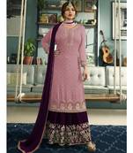 purple embroidered faux georgette semi stitched salwar with dupatta