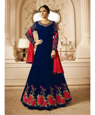 blue embroidered georgette semi stitched salwar with dupatta 1