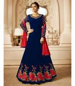 blue embroidered georgette semi stitched salwar with dupatta