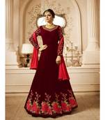 red embroidered georgette semi stitched salwar with dupatta