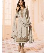 beige embroidered faux georgette semi stitched salwar with dupatta