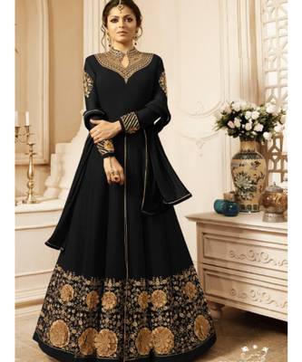 black embroidered georgette semi stitched salwar with dupatta 1