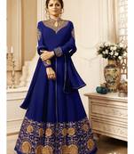 blue embroidered georgette semi stitched salwar with dupatta