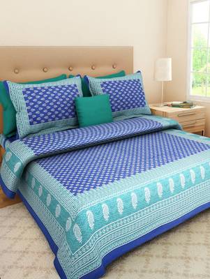 Dreamy Zone Blue Cotton Double Bedsheet with Pillow Cover 1