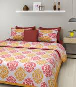 Dreamy Zone Musturd & Red Cotton Double Bedsheet with Pillow Cover