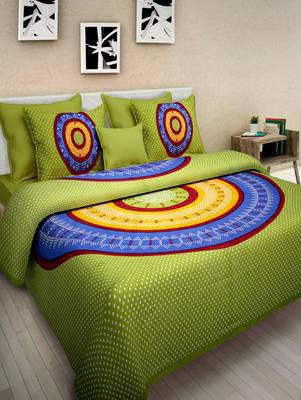 Dreamy Zone Green Cotton Double Bedsheet with Pillow Cover 1