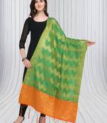 Green Banarasi silk blend Zari Woven Dupatta With Tussels