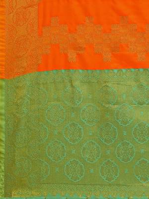 Orange Banarasi silk blend Zari Woven Dupatta With Tussels 3
