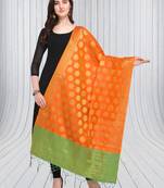 Orange Banarasi silk blend Zari Woven Dupatta With Tussels