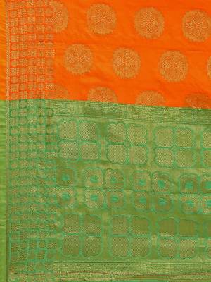 Orange Banarasi silk blend Zari Woven Dupatta With Tussels 3