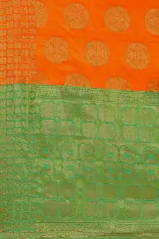 Orange Banarasi silk blend Zari Woven Dupatta With Tussels
