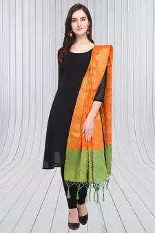 Orange Banarasi silk blend Zari Woven Dupatta With Tussels
