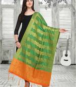 Green Banarasi silk blend Zari Woven Dupatta With Tussels