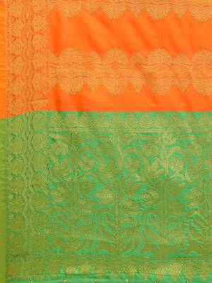 Orange Banarasi silk blend Zari Woven Dupatta With Tussels 3