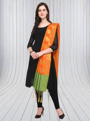 Orange Banarasi silk blend Zari Woven Dupatta With Tussels 4