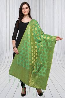Green Banarasi Silk Zari Woven Dupatta With Tussels