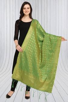 Green Banarasi Silk Zari Woven Dupatta With Tussels