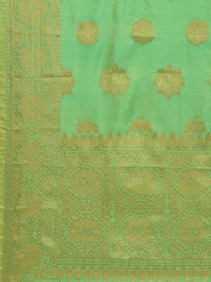 Green Banarasi Silk Zari Woven Dupatta With Tussels 4