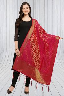 Pink Banarasi Silk Zari Woven Dupatta With Tussels