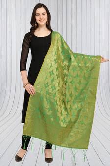 Green Banarasi Silk Zari Woven Dupatta With Tussels