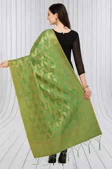 Green Banarasi Silk Zari Woven Dupatta With Tussels