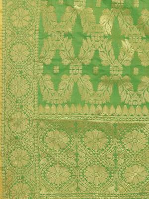 Green Banarasi Silk Zari Woven Dupatta With Tussels 4