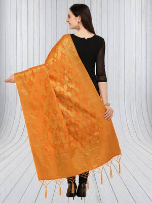 Orange Banarasi Silk Zari Woven Dupatta With Tussels 2