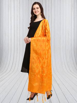 Orange Banarasi Silk Zari Woven Dupatta With Tussels 3
