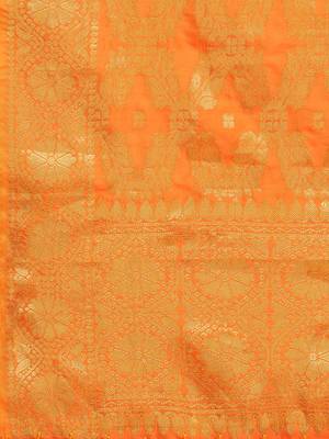 Orange Banarasi Silk Zari Woven Dupatta With Tussels 4