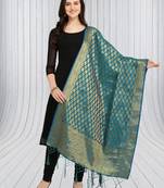 Blue Banarasi silk blend Zari Woven Dupatta With Tussels