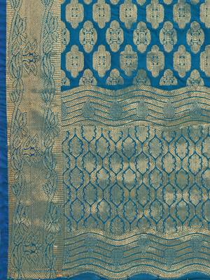 Blue Banarasi silk blend Zari Woven Dupatta With Tussels 4