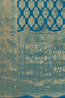 Blue Banarasi silk blend Zari Woven Dupatta With Tussels